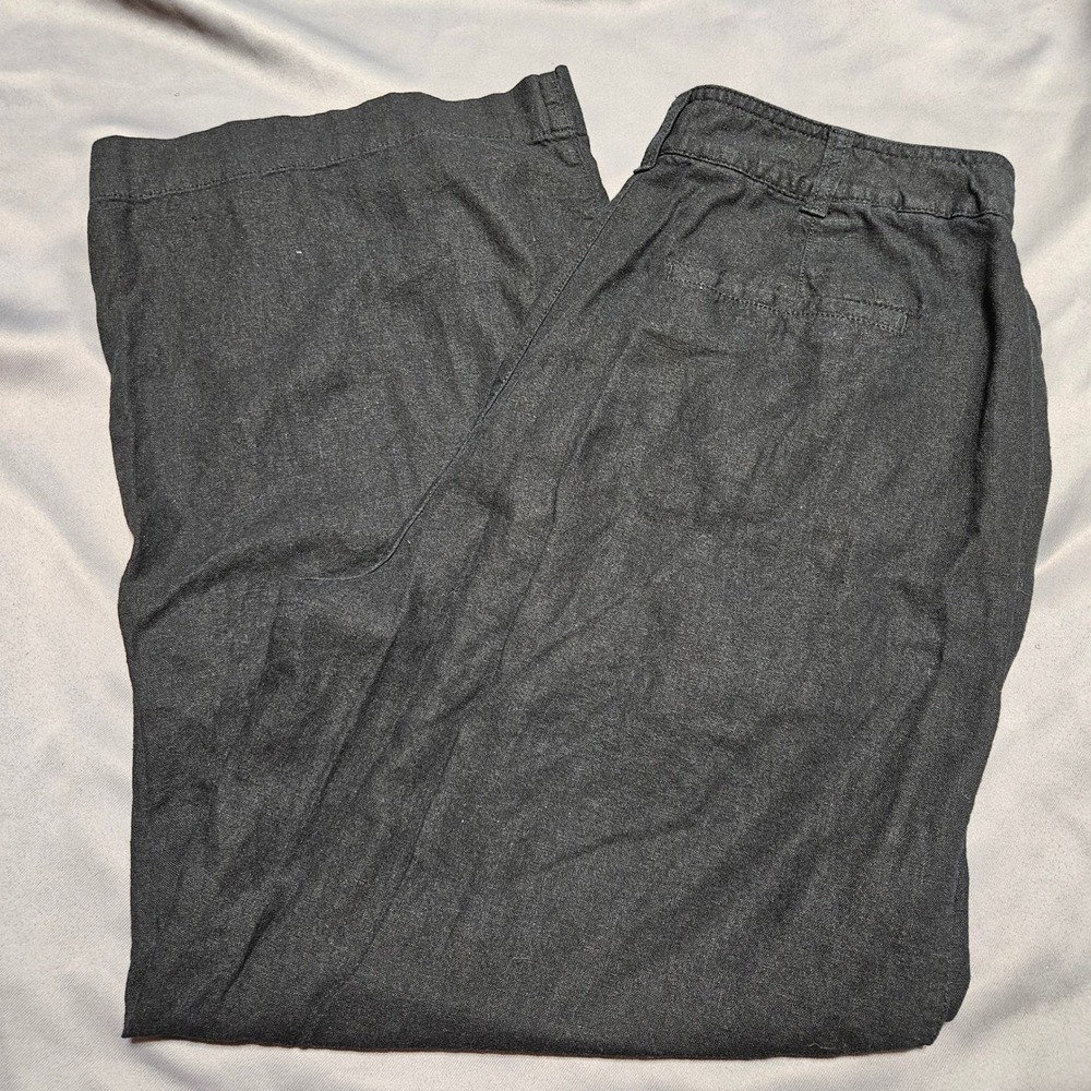 Gap Womens 14 Black Linen Blend Pleated Wide Leg High Rise Trouser Pants